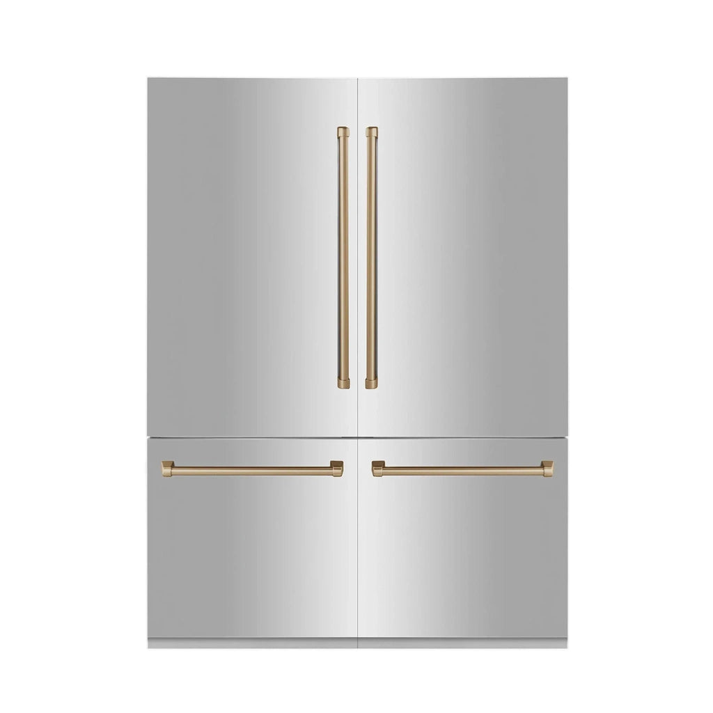 ZLINE 60" Autograph 32.2 cu. ft. 4-Door French Door Fridge Water/Ice Dispenser Stainless Steel Gold Accents RBIVZ-304-60-G