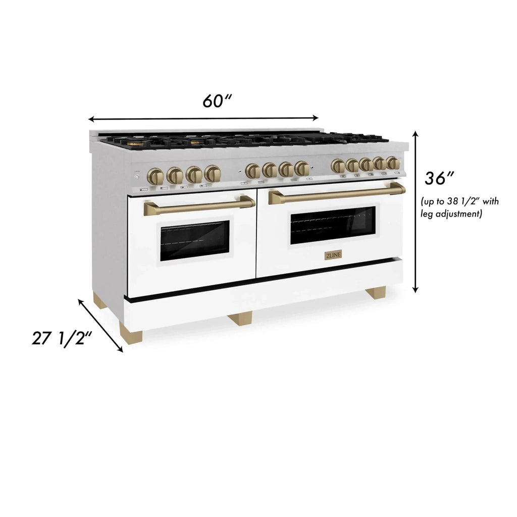 ZLINE 60"Autograph Range Dual Fuel, DuraSnow, White Door,RASZ-WM-60-G