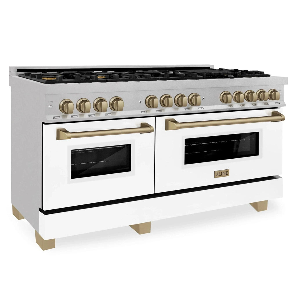 ZLINE 60"Autograph Range Dual Fuel, DuraSnow, White Door,RASZ-WM-60-G