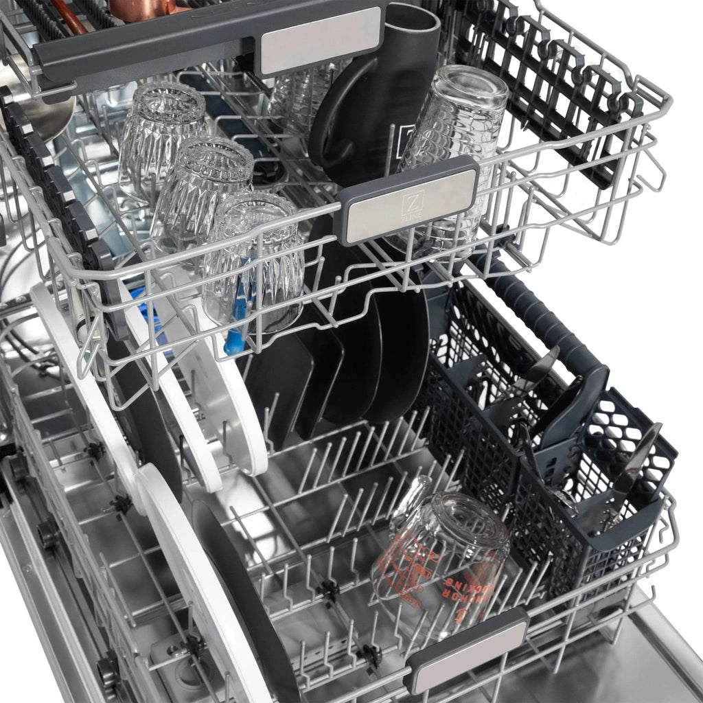 ZLINE Autograph 24" Dishwasher White Door, Black Handle DWMTZ-WM-24-MB