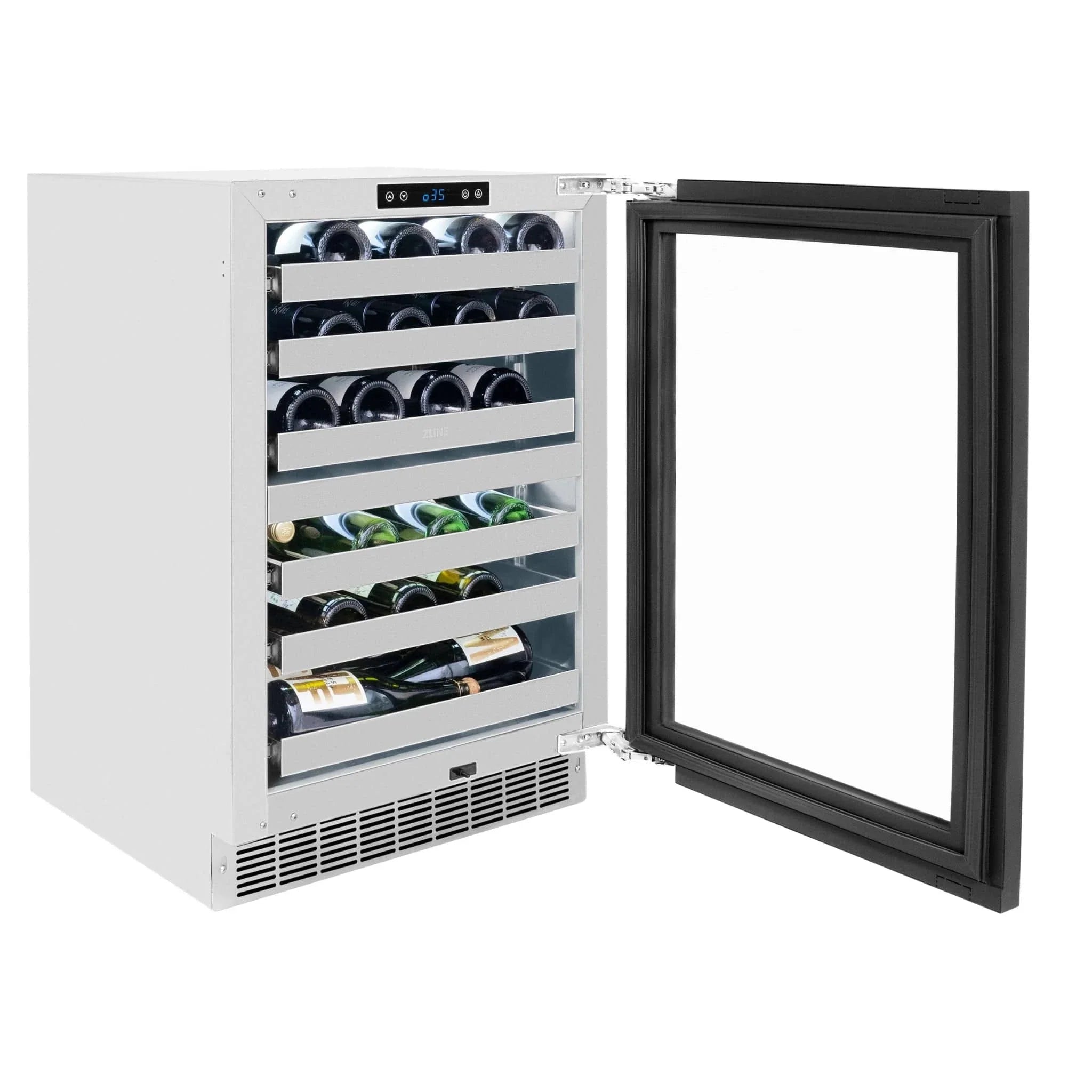 ZLINE Autograph 24 in. Dual Zone 44 Bottle Wine Cooler With Panel Ready Glass Door And Champagne Bronze Handle RWDPOZ-24-CB