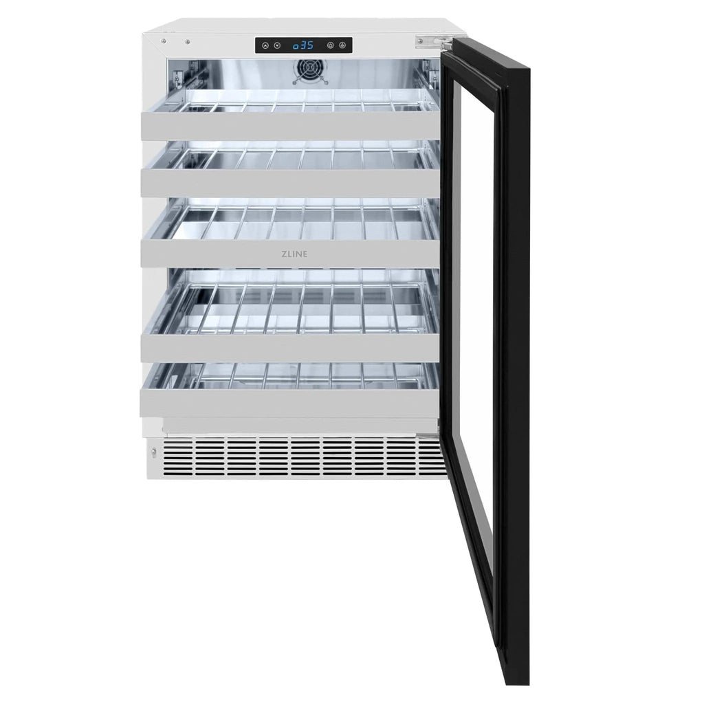 ZLINE Autograph 24 in. Dual Zone 44 Bottle Wine Cooler With Panel Ready Glass Door And Champagne Bronze Handle RWDPOZ-24-CB