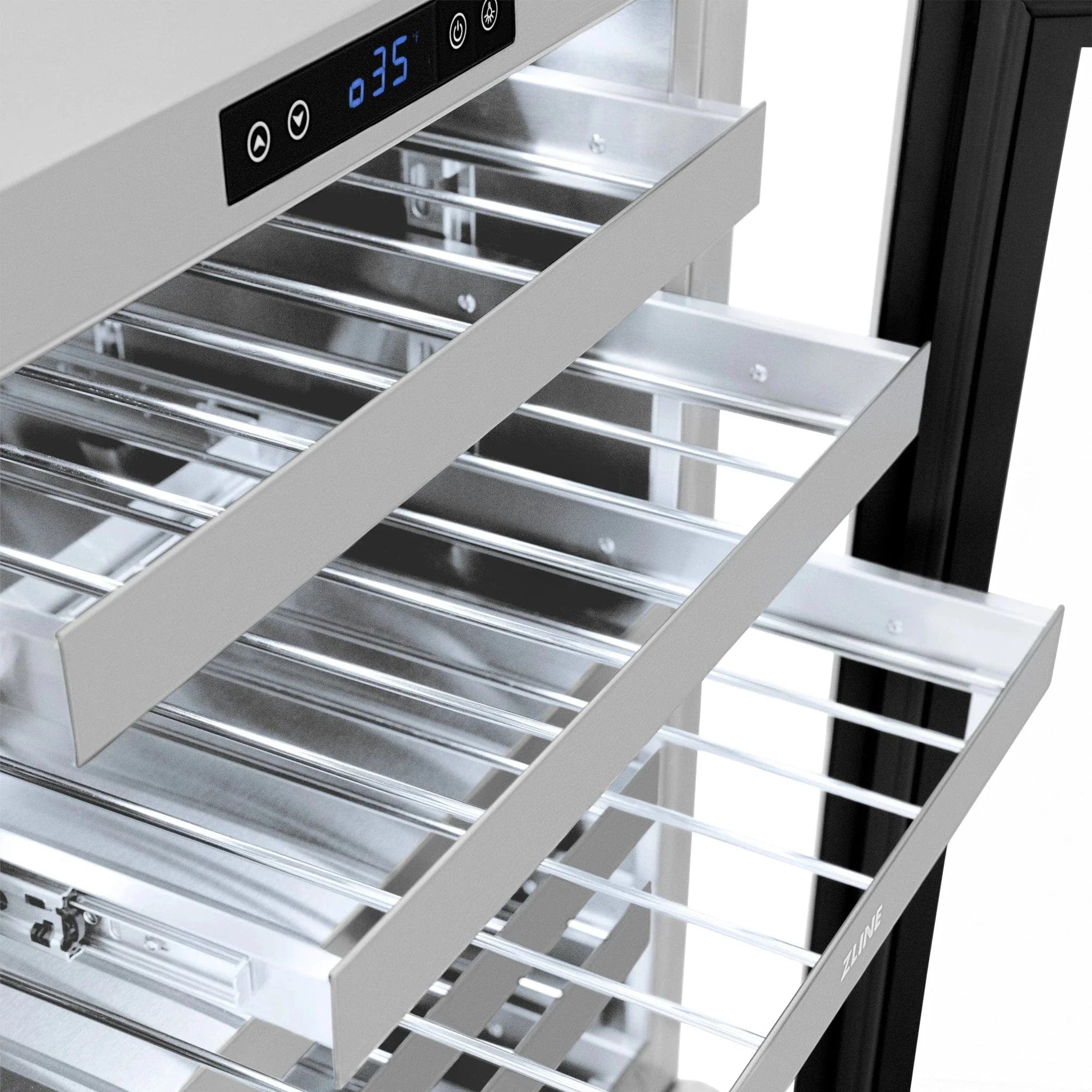 ZLINE Autograph 24 in. Dual Zone 44 Bottle Wine Cooler With Stainless Steel Glass Door And Matte Black Handle RWDOZ-GS-24-MB