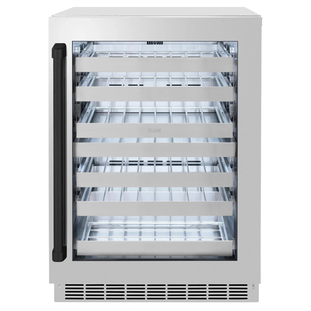 ZLINE Autograph 24 in. Dual Zone 44 Bottle Wine Cooler With Stainless Steel Glass Door And Matte Black Handle RWDOZ-GS-24-MB