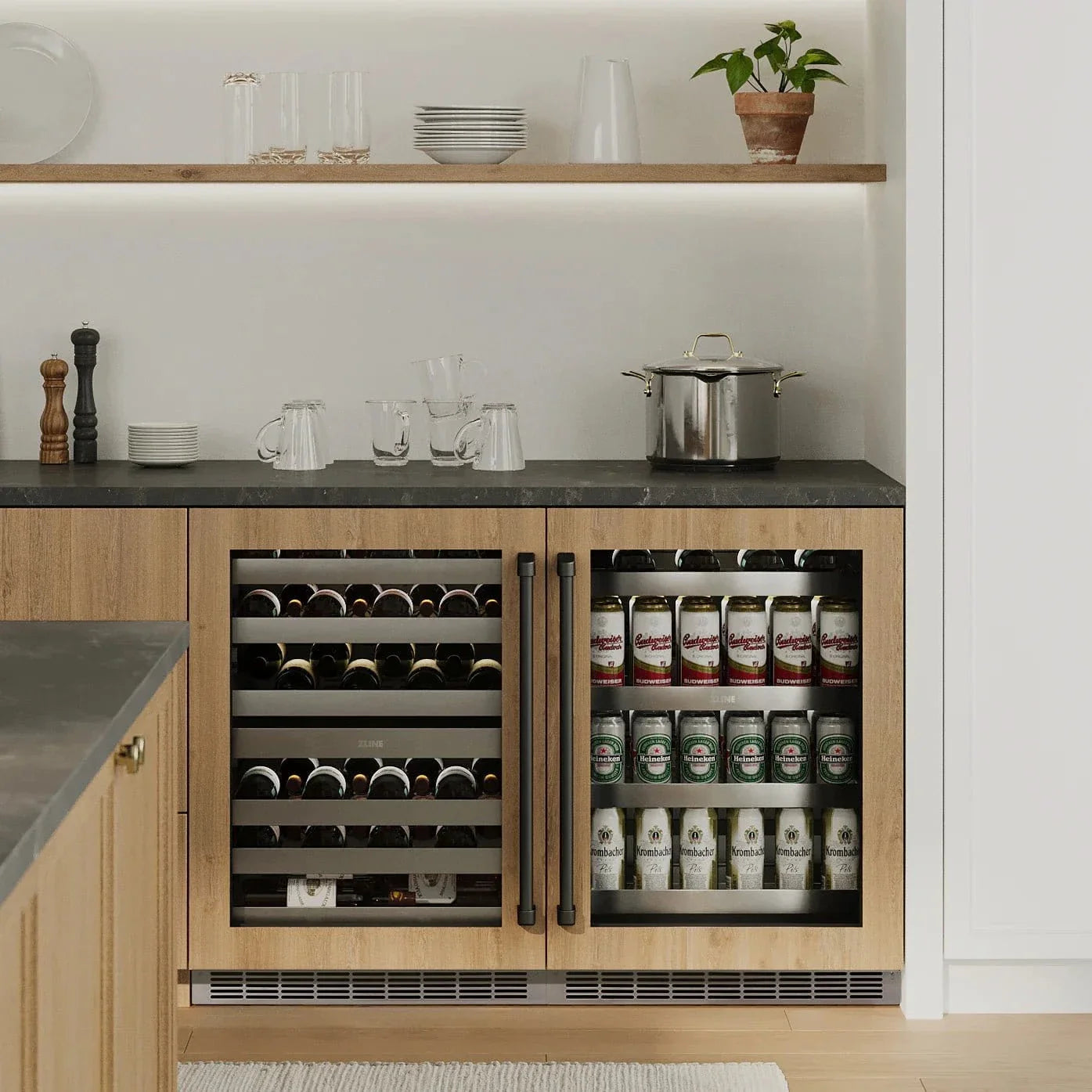 ZLINE Autograph 24 in. Dual Zone 44 Bottle Wine Cooler With Stainless Steel Glass Door And Matte Black Handle RWDOZ-GS-24-MB