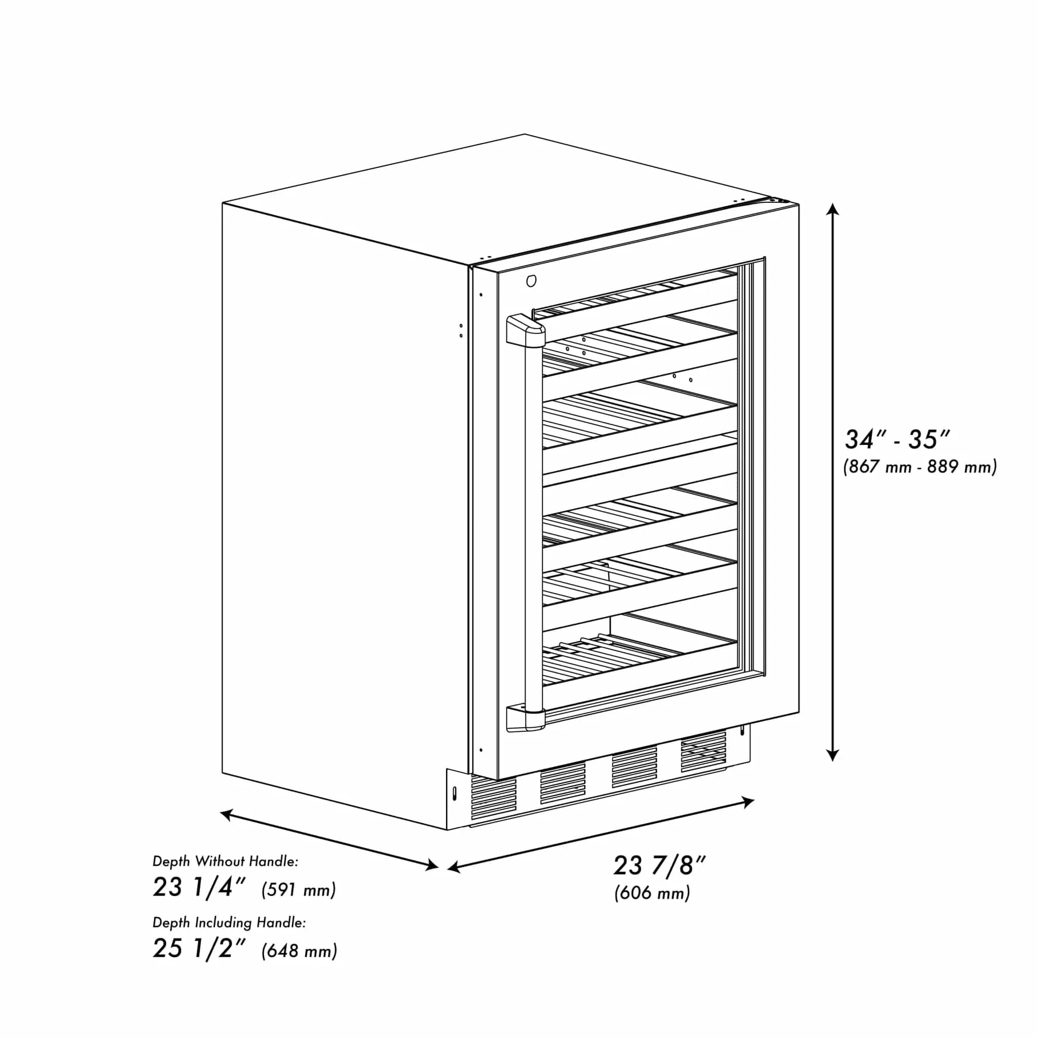 ZLINE Autograph 24 in. Dual Zone 44 Bottle Wine Cooler With Stainless Steel Glass Door And Polished Gold Handle RWDOZ-GS-24-G