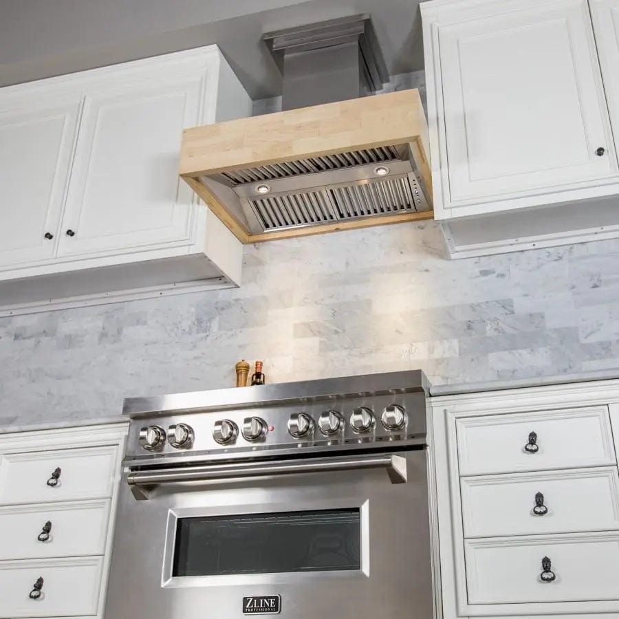 ZLINE 36"  Wooden Wall Mount Range Hood, Butcher Block, 681M-36