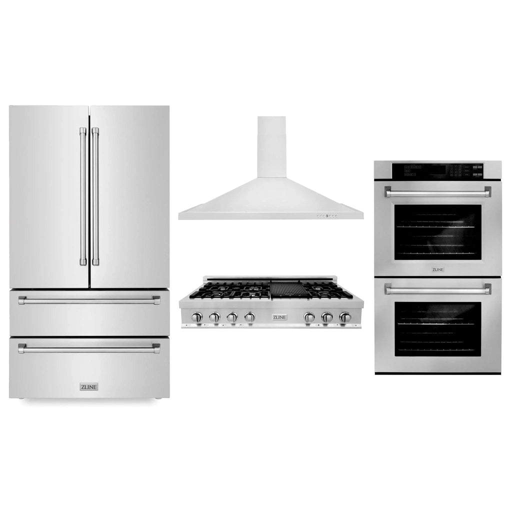 ZLINE Kitchen Package Refrigerator, Rangetop, Rangehood, Wall Oven, 4KPR-RTRH48-AWD